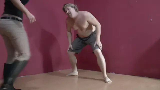 Poster: Girl punishes fat guy in the groin