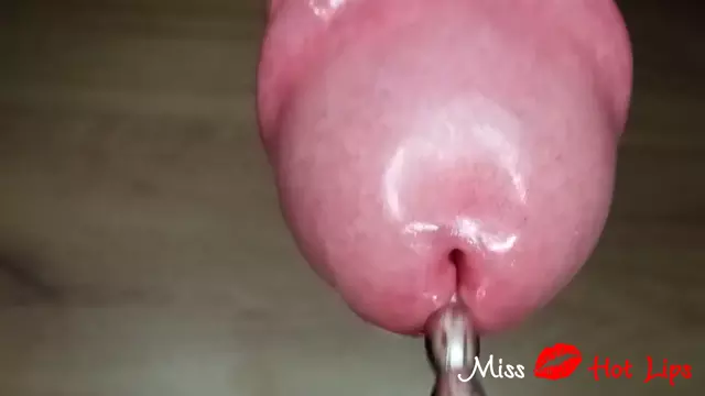 Poster: Miss Hot Lips - Close up amateur femdom ruined orgasm with urethral sounding. Frenulum stimulation