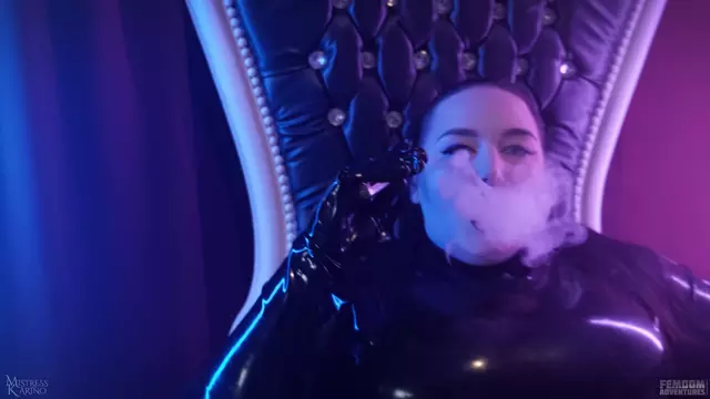 Poster: Femdom Adventures - Mistress Karino - Smoking Latex Shining And Boot Worship With Latex Devil